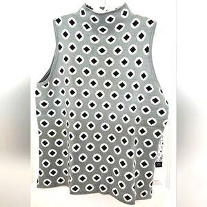 Nicole Miller Mint Green and Black checkered Mod Knit Sleeveless Top